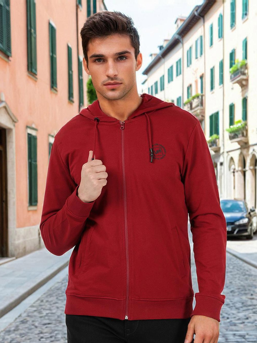 

Lee Men Red Solid Hooded Sweatshirt