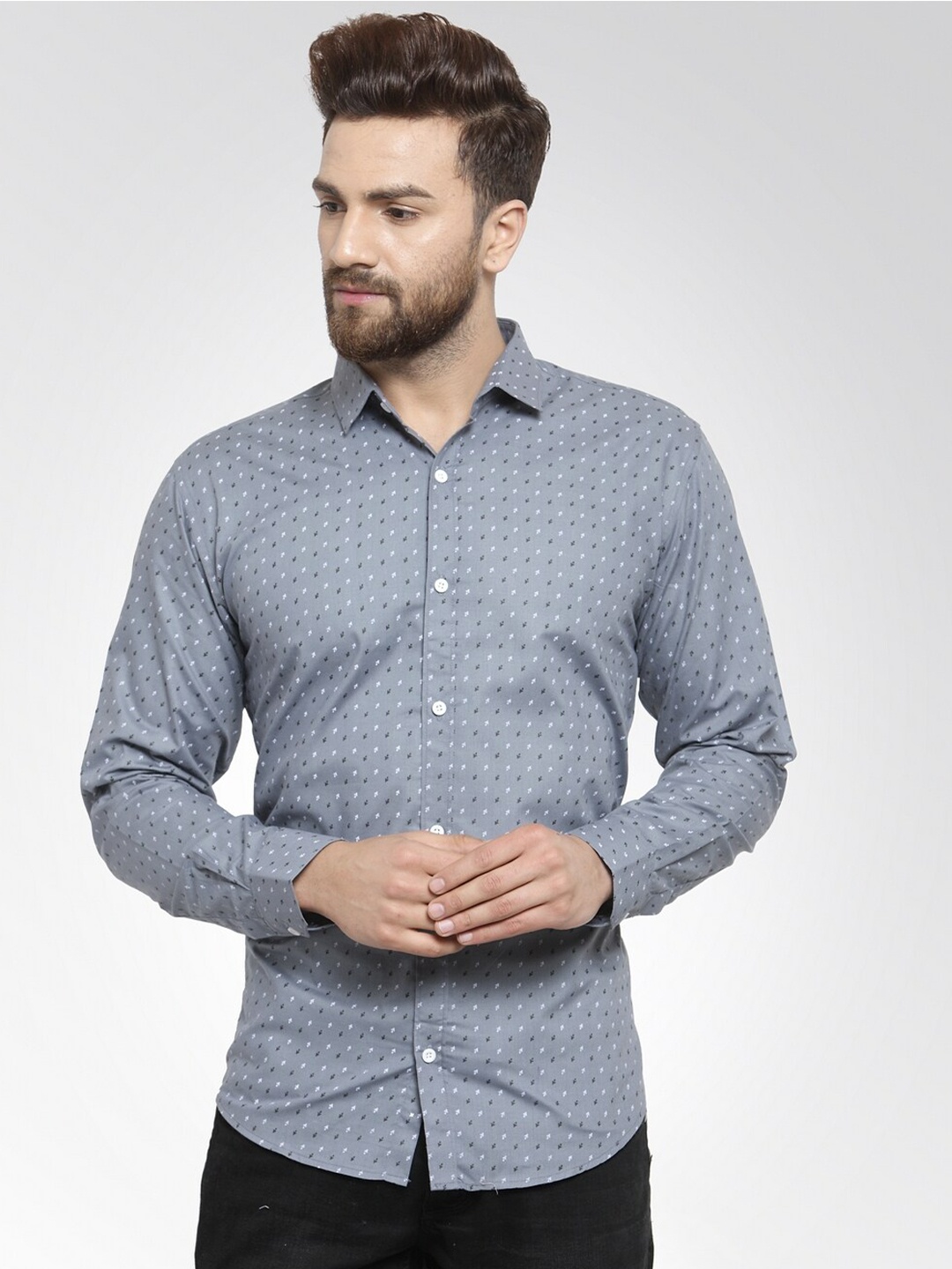 

JAINISH Men Grey Printed Classic Slim Fit Cotton Casual Shirt