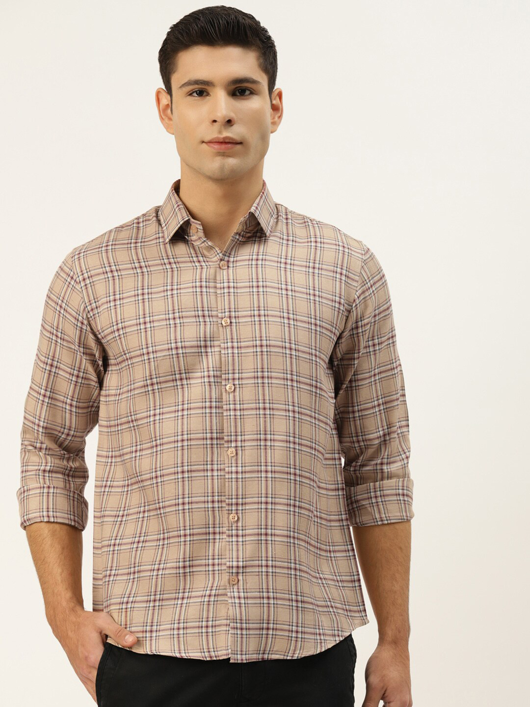 

JAINISH Men Brown Classic Slim Fit Tartan Checked Casual Shirt