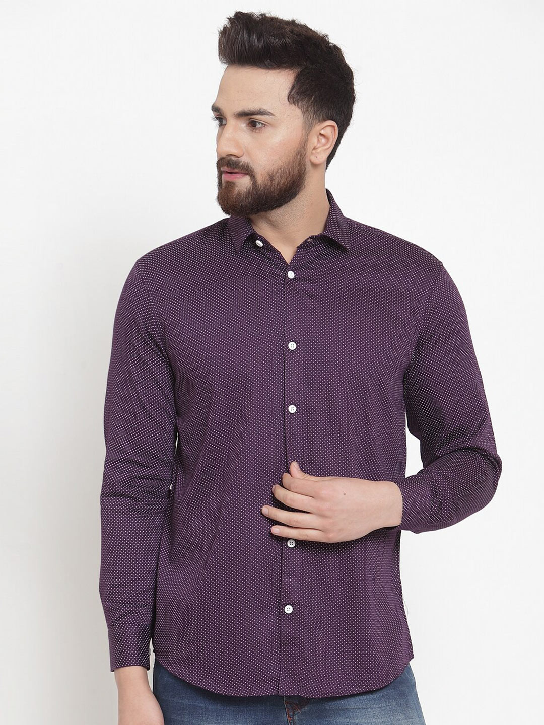 

JAINISH Men Purple Classic Slim Fit Printed Casual Shirt