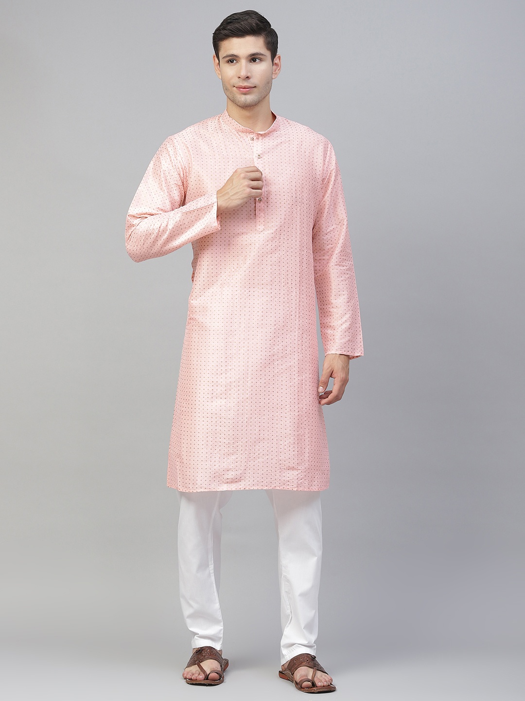 

MANQ Men Pink Printed Kurta with Pyjamas