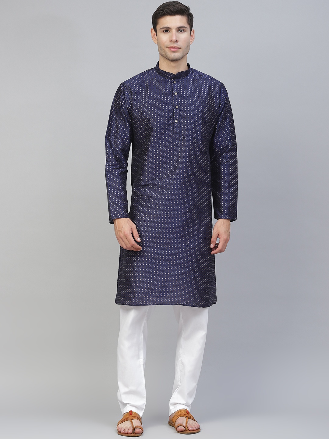 

MANQ Men Navy Blue Printed Kurta with Pyjamas