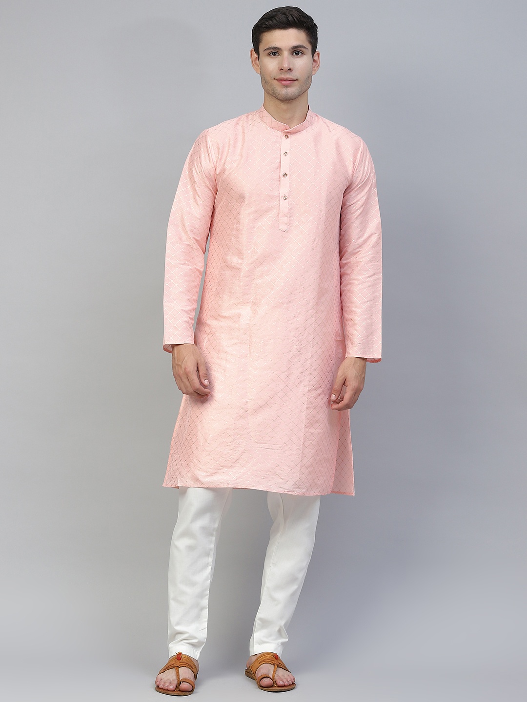 

MANQ Men Pink Printed Kurta with Pyjamas