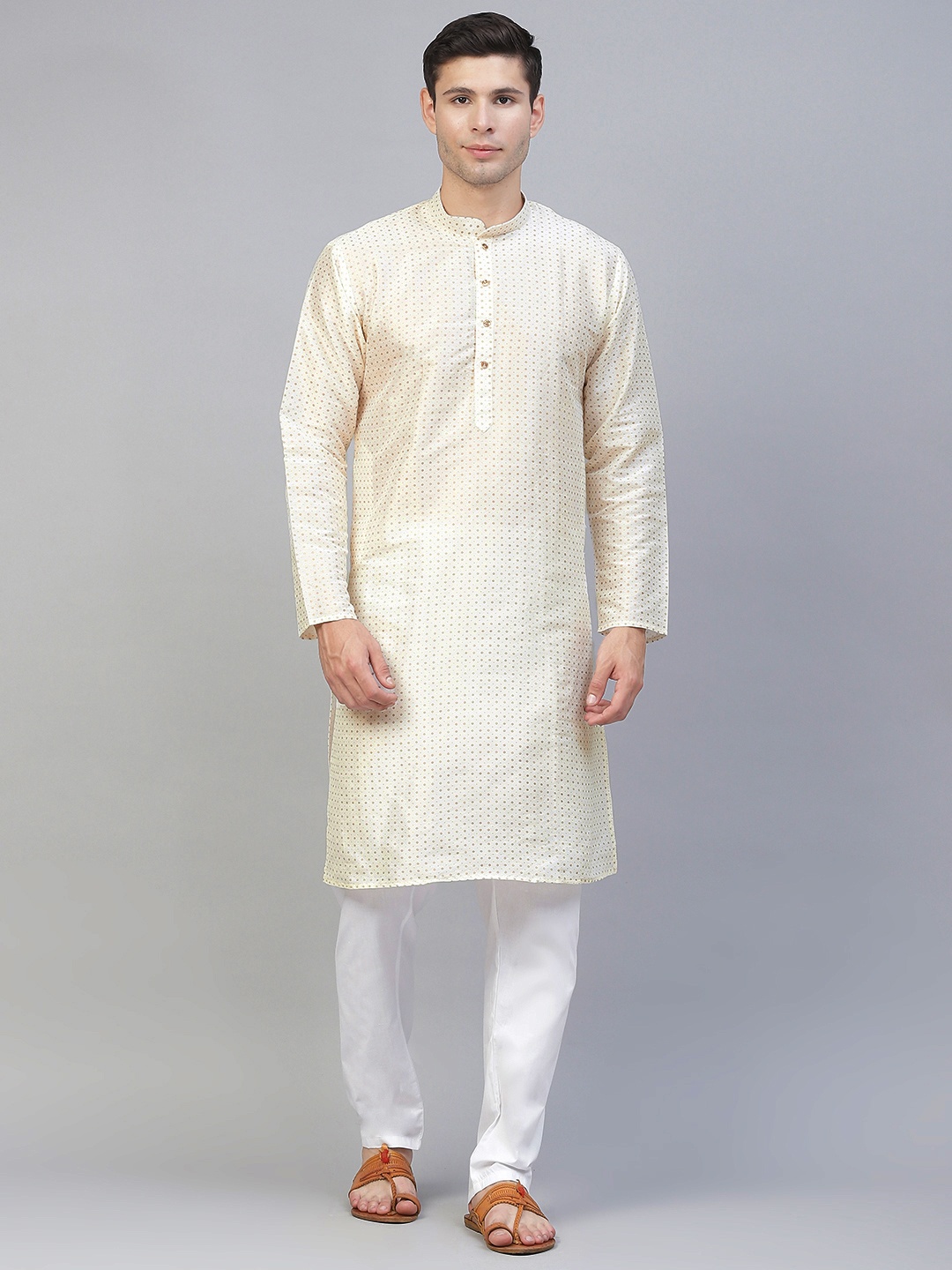 

MANQ Men White Printed Kurta with Pyjamas