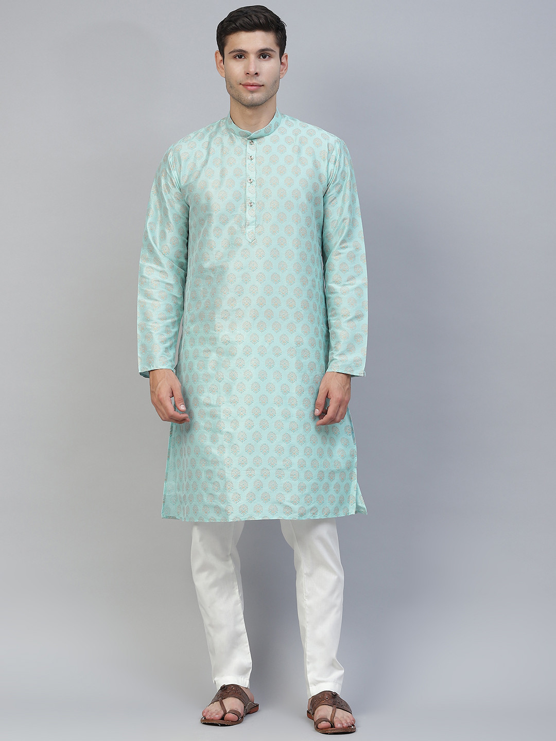 

MANQ Men Sea Green Ethnic Motifs Printed Kurta with Pyjamas