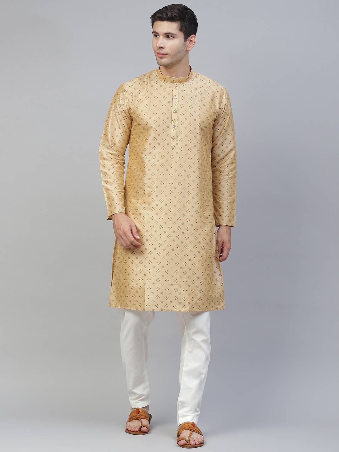 

MANQ Men Beige Ethnic Motifs Printed Kurta with Pyjamas