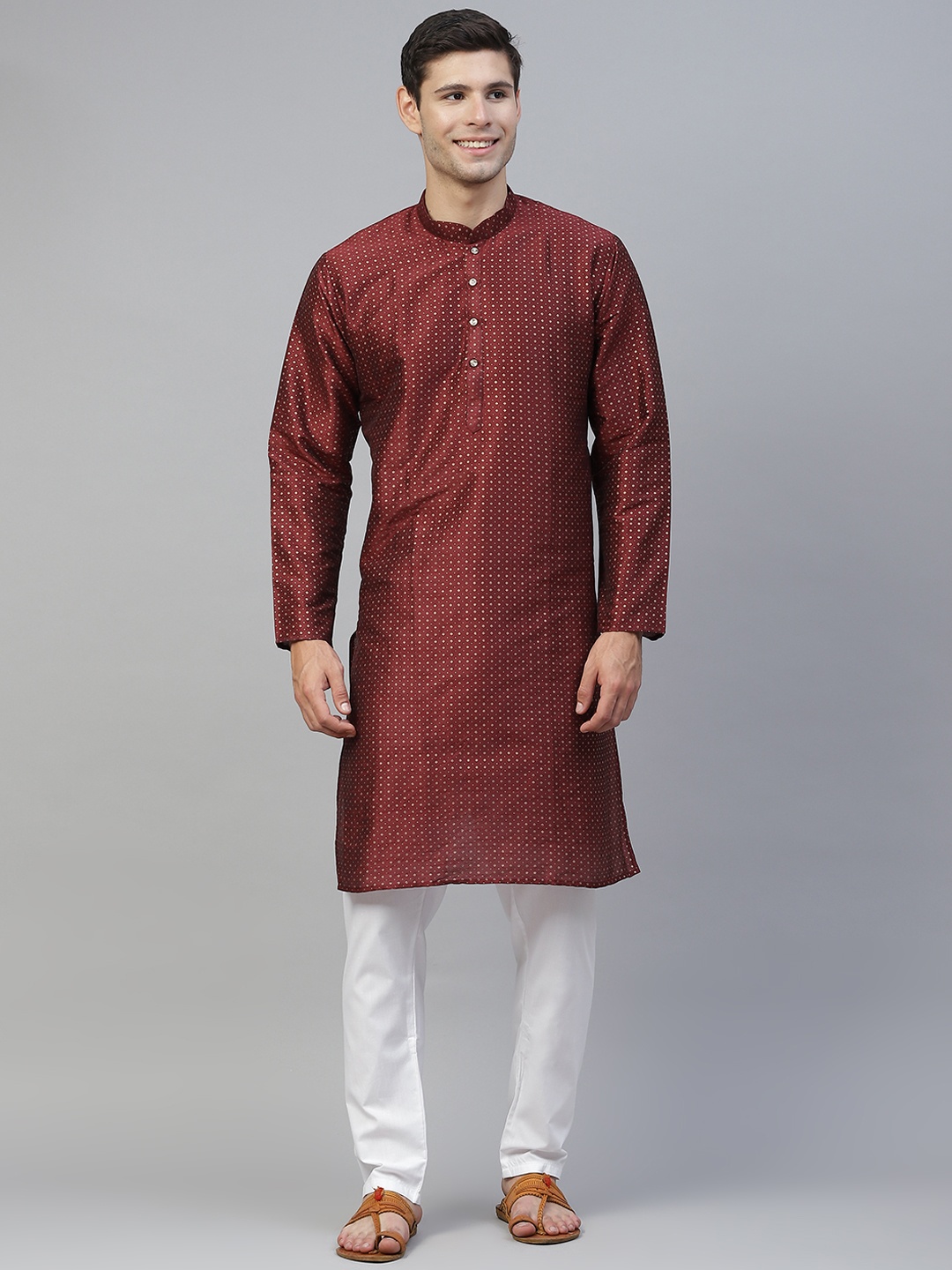 

MANQ Men Maroon Printed Kurta with Pyjamas