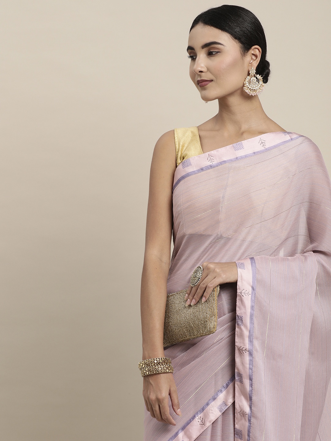 

Pothys Lavender Striped Zari Pure Chiffon Saree