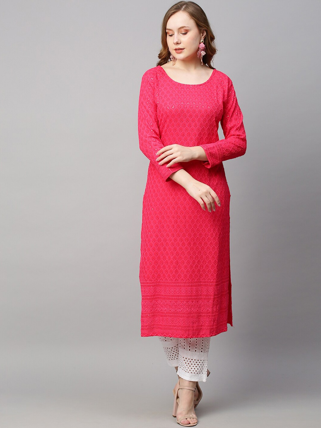 

POONAM DESIGNER Women Pink Embellished Kurta