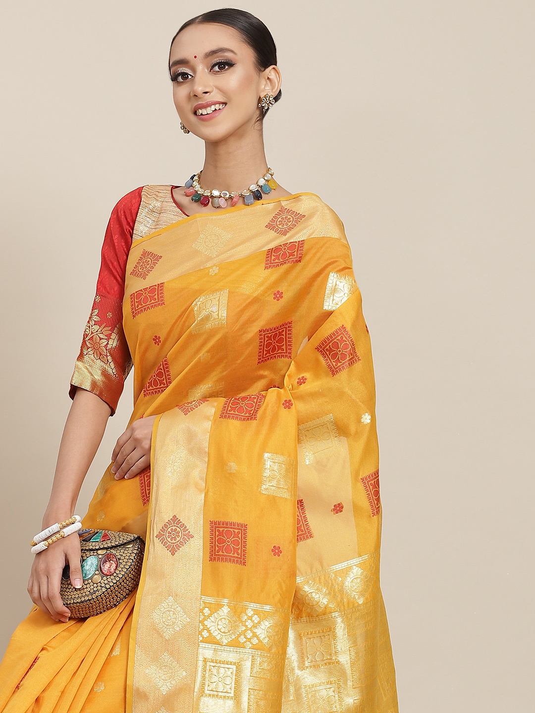 

Chhabra 555 Yellow & Golden Woven Design Banarasi Saree