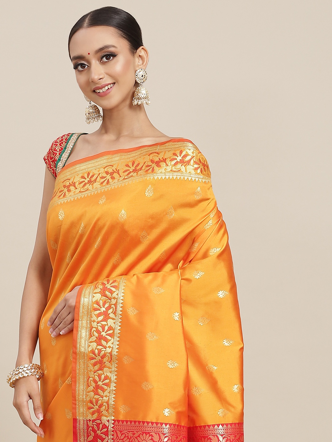 

Chhabra 555 Orange Woven Design Banarasi Saree