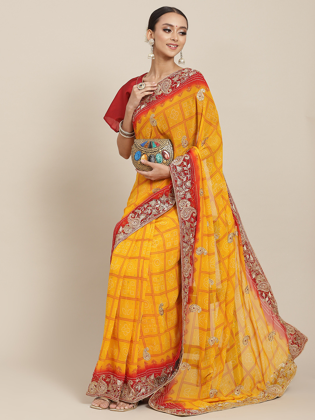 

Chhabra 555 Yellow Bandhani Print Saree