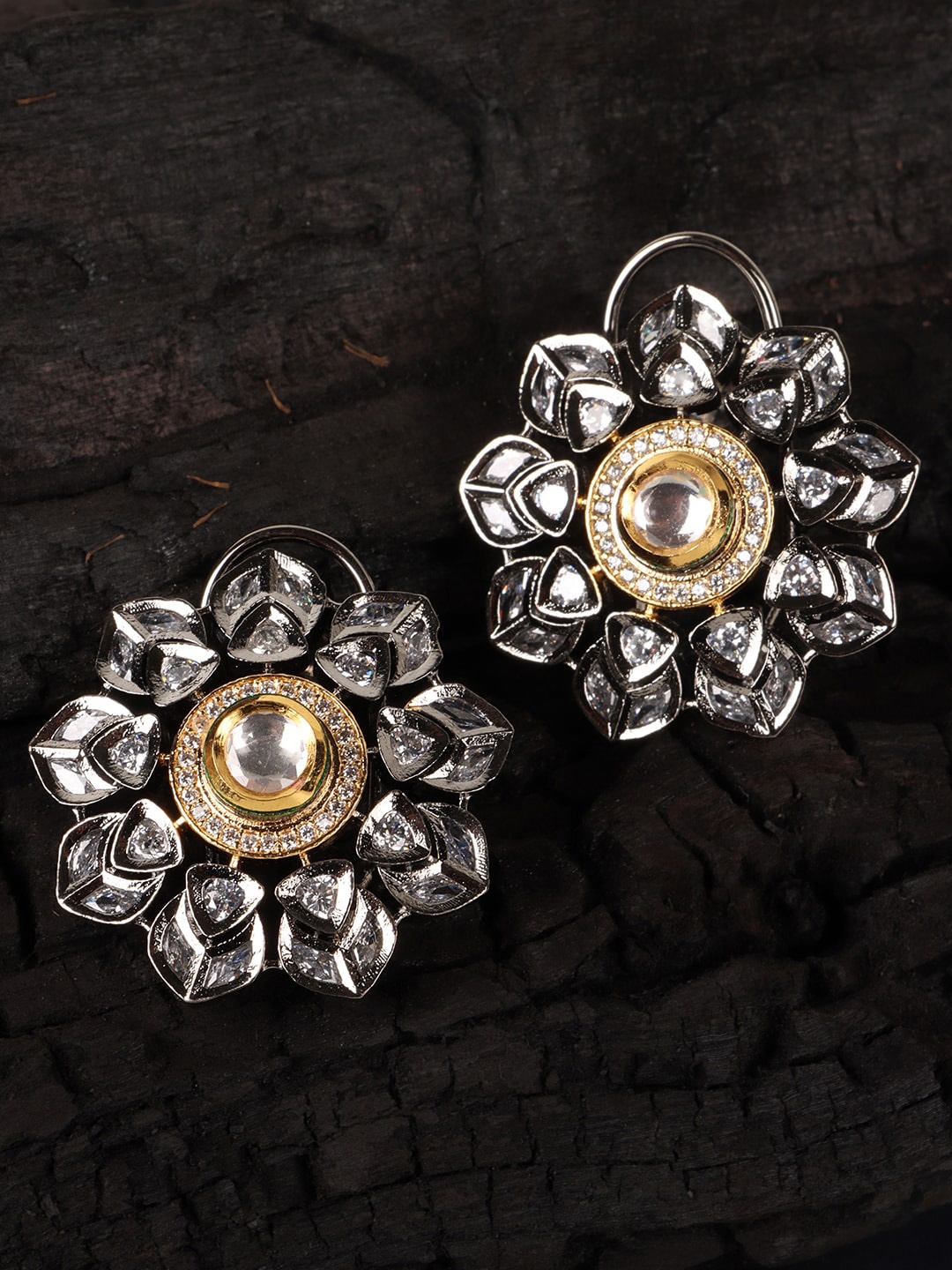 

JEWELS GEHNA Rhodium-Plated & White Contemporary Studs Earrings