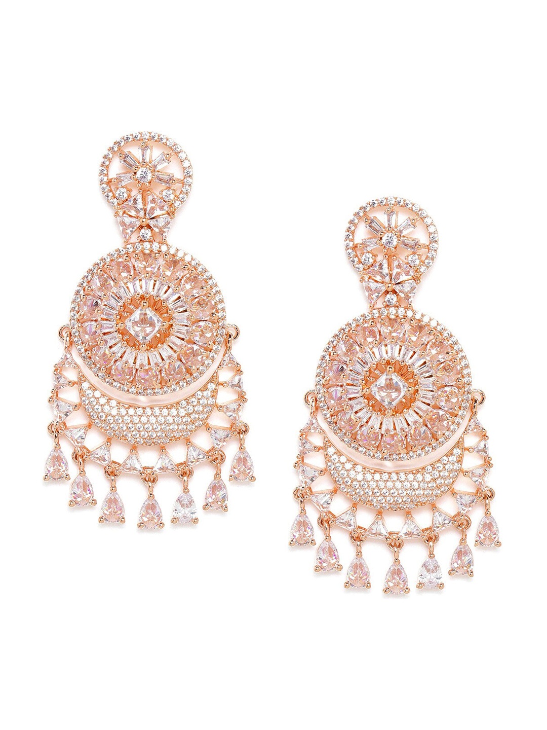 

JEWELS GEHNA Women Rose Gold & White AD Studded Contemporary Drop Earring