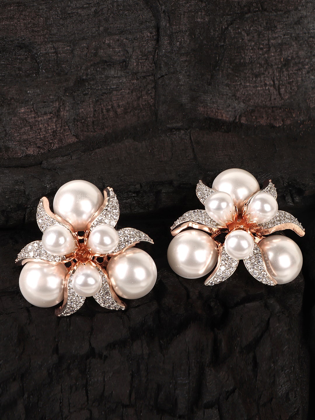 

JEWELS GEHNA Gold-Plated White Pearls Contemporary Studs Earrings