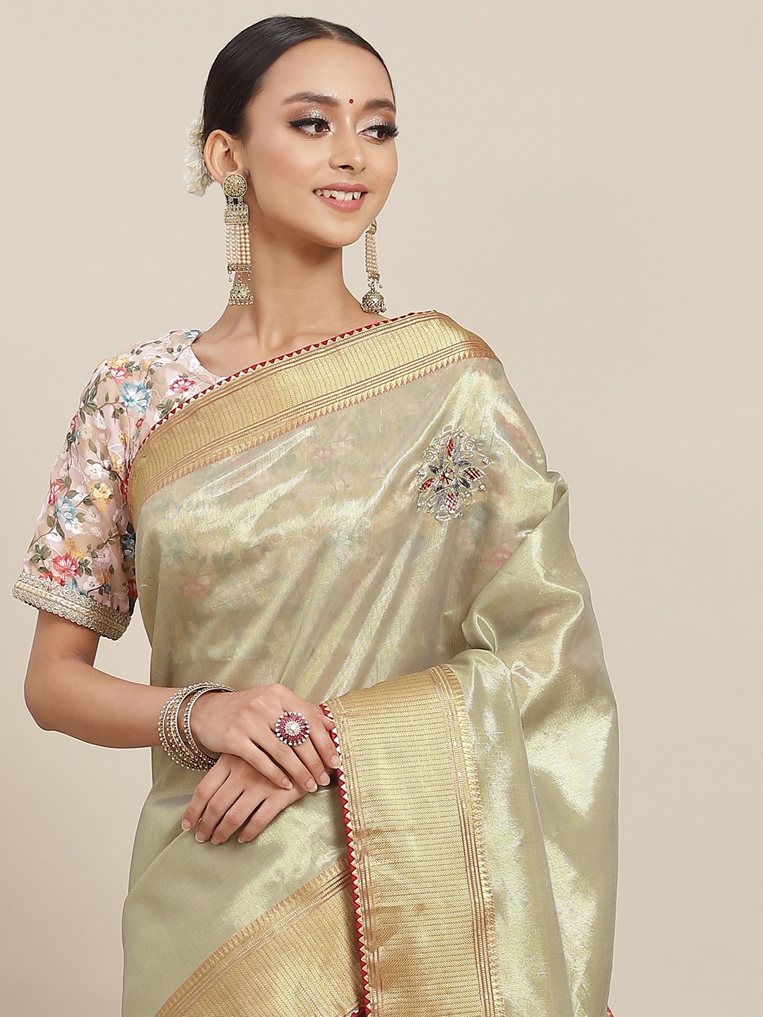 

Chhabra 555 Grey Woven Design Chanderi Saree