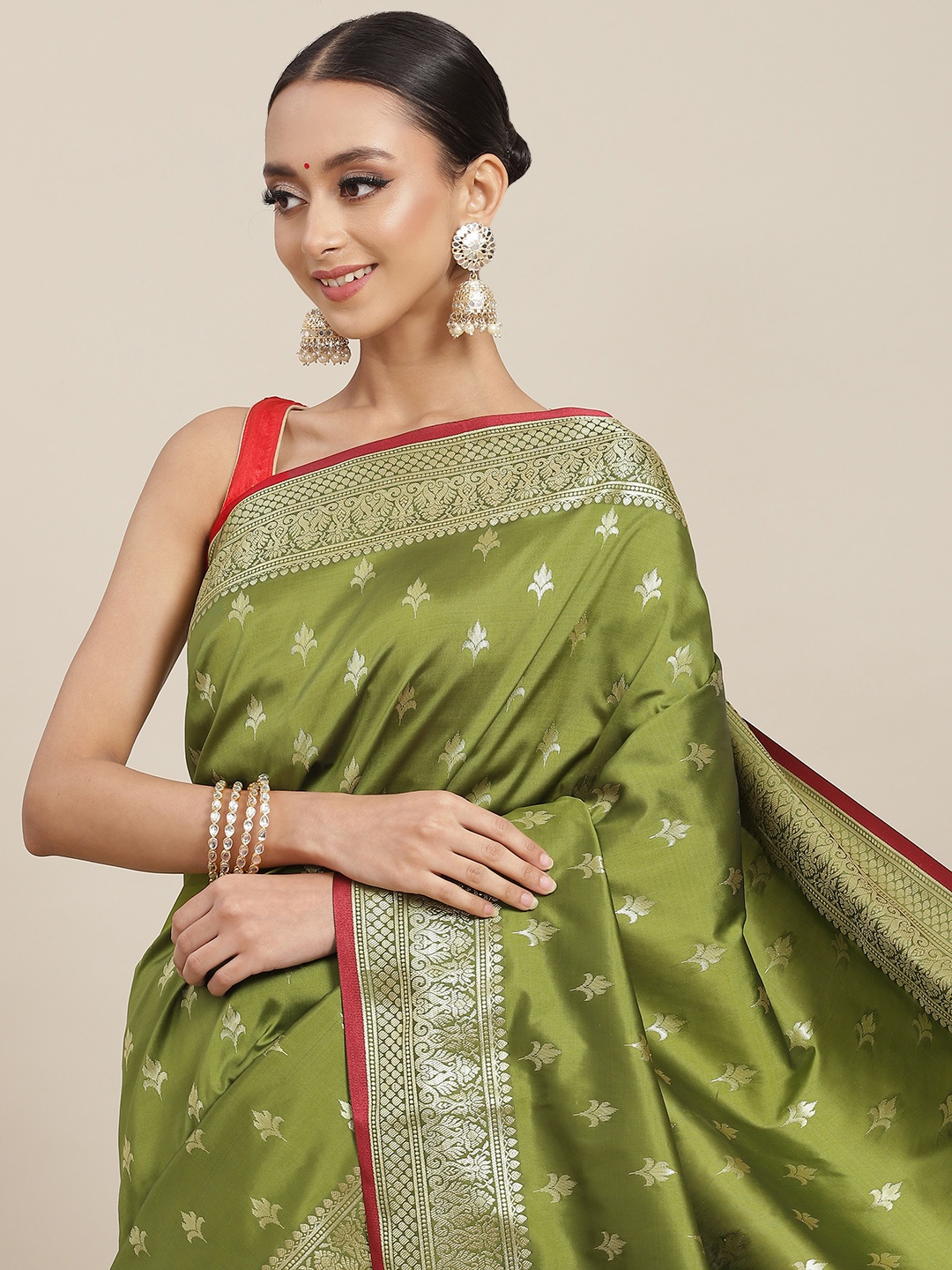 

Chhabra 555 Green Woven Design Zari Mysore Silk Saree
