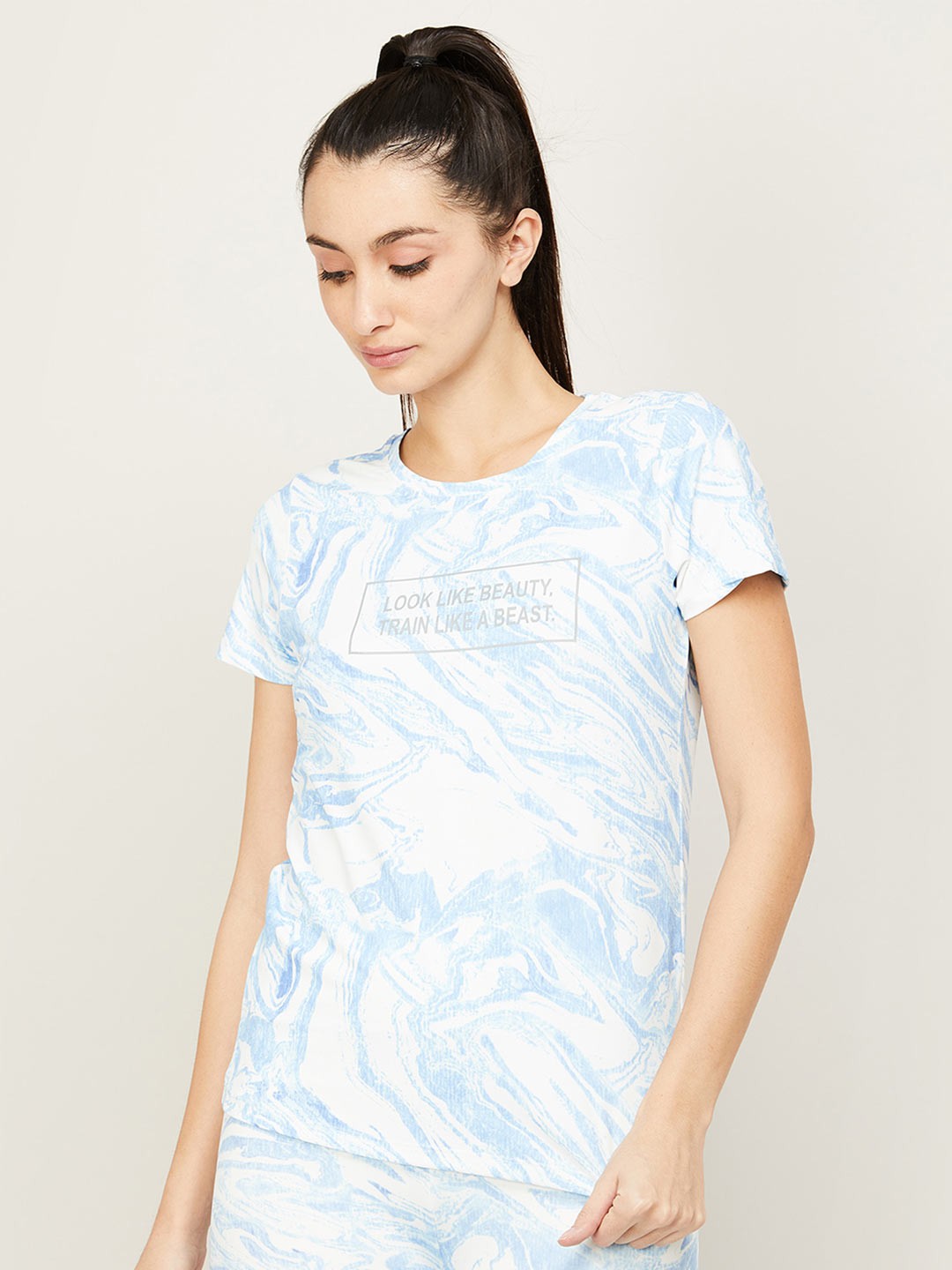 

Kappa Women White & Blue Printed Cotton T-shirt