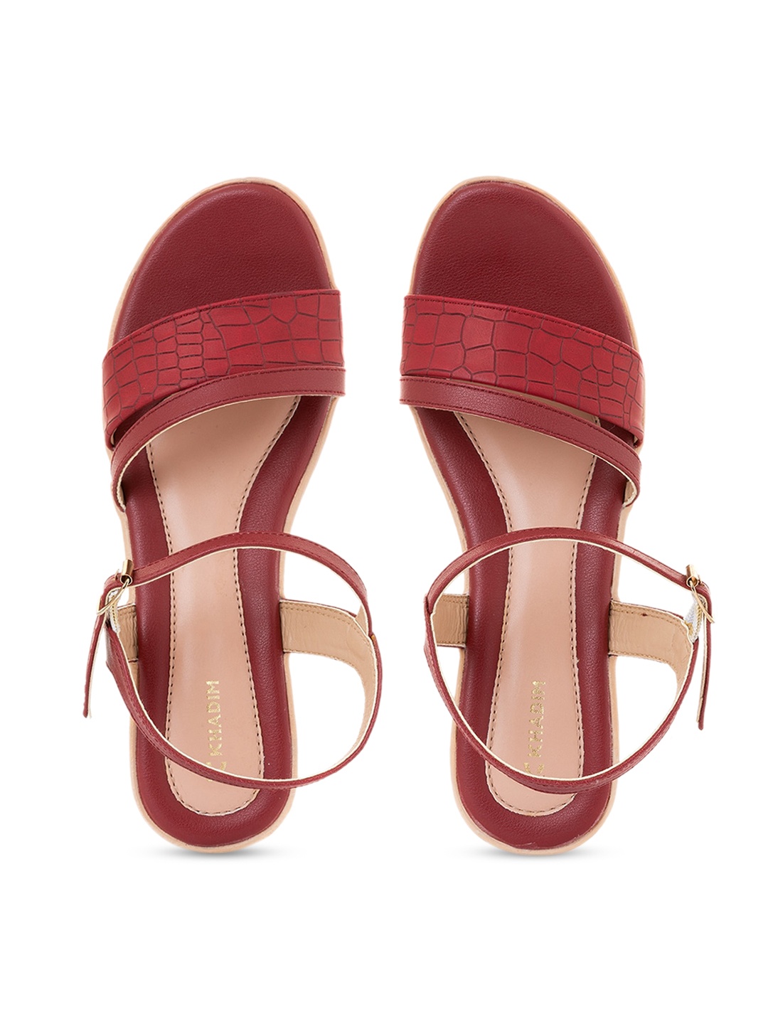 

Khadims Red Wedge Heels with Buckles