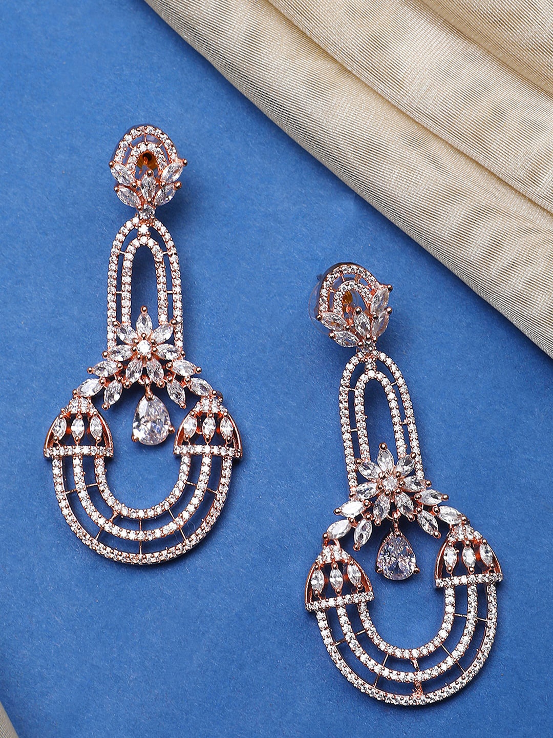 

Bhana Fashion Women Rose-Gold Plated & White Contemporary Drop Earrings