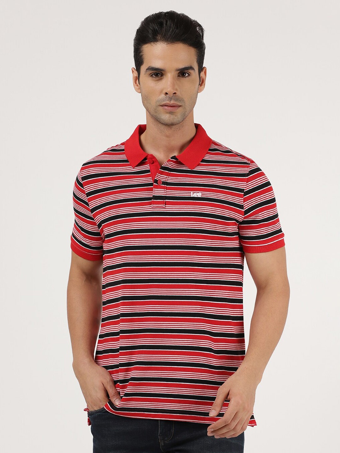 

Lee Men Blue Striped Polo Collar Slim Fit T-shirt