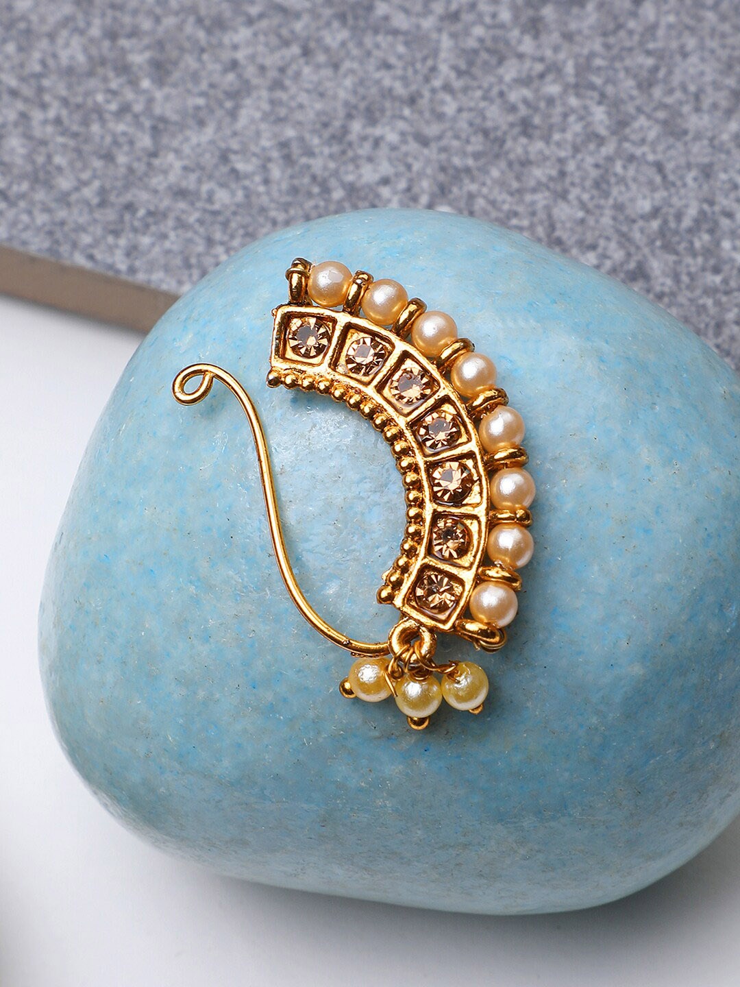

ANIKAS CREATION Gold-Plated Stones-Studded & Beaded Stud Nosepin