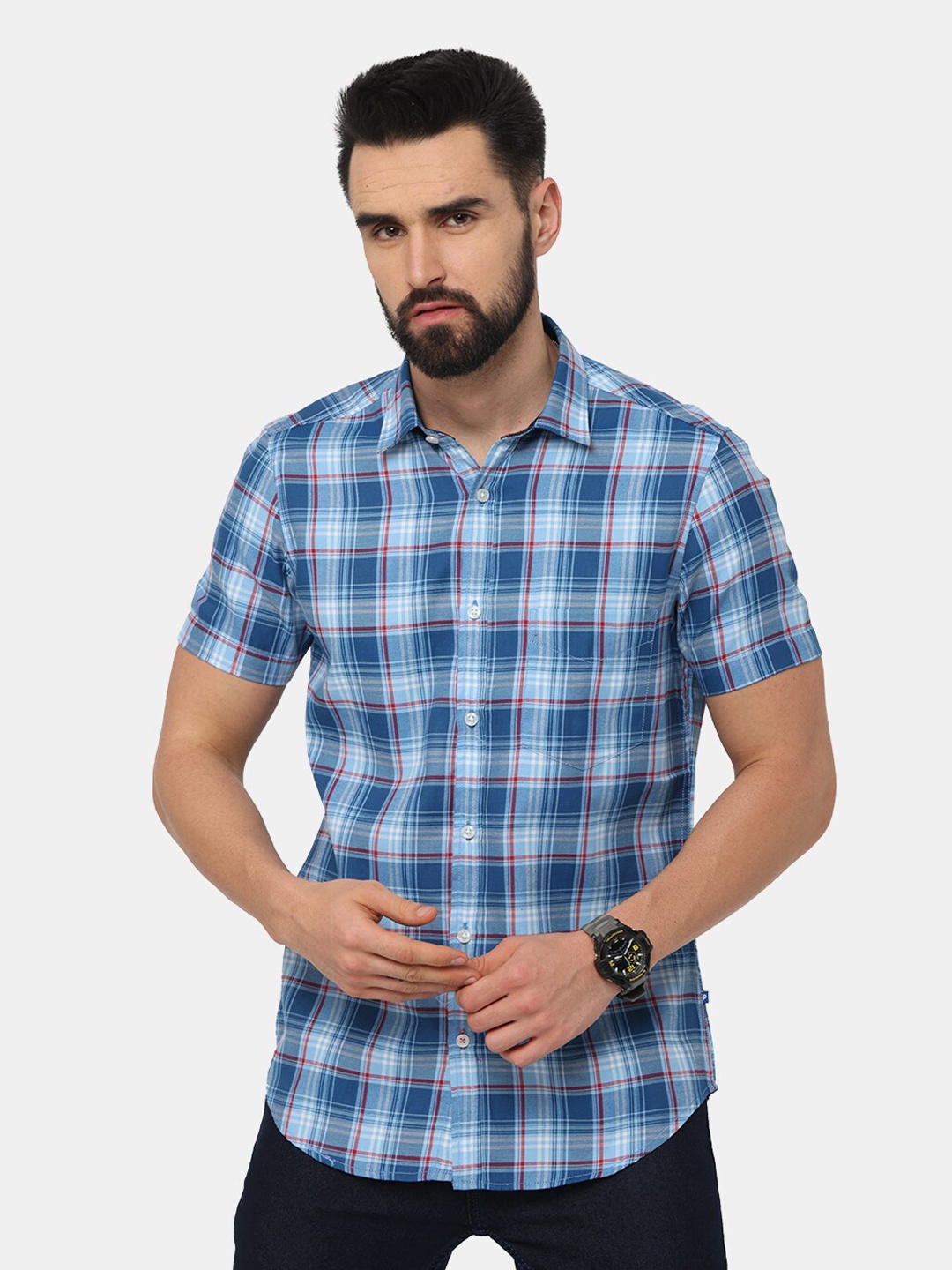 

NIRVAAN Men Blue Buffalo Checks Slim Fit Casual Shirt