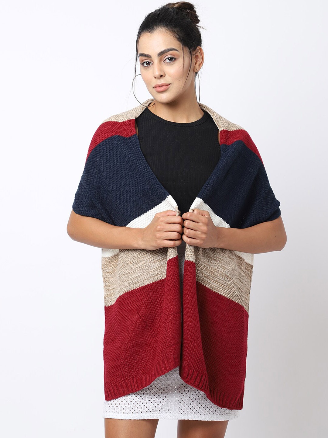 

ELLIS Women Maroon & Navy Blue Colourblocked Muffler