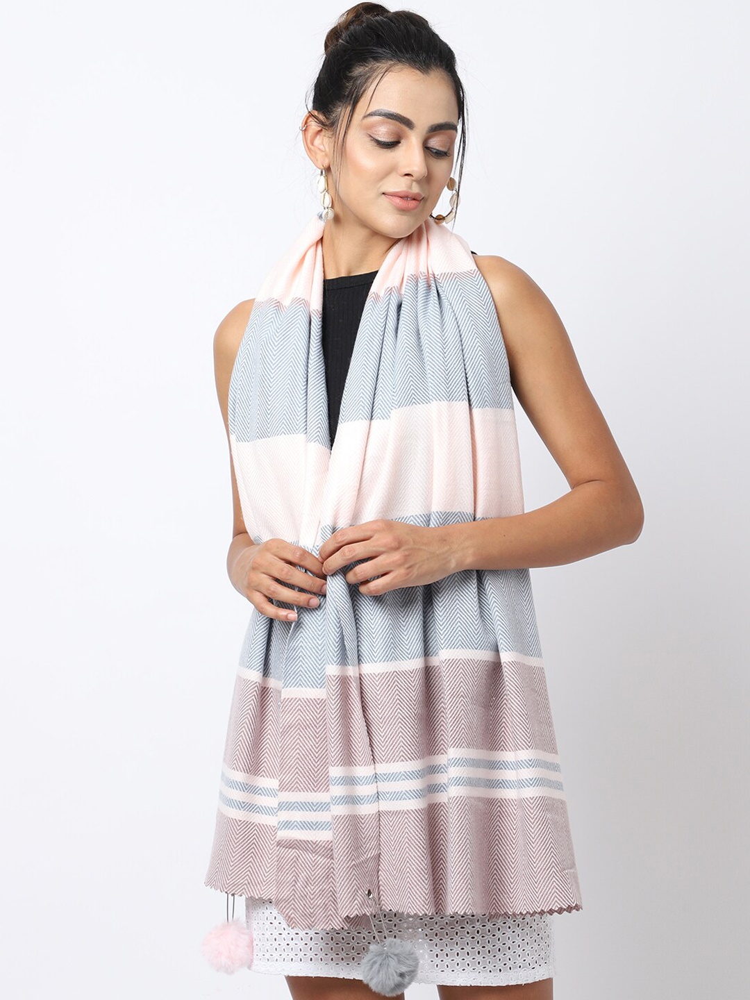

ELLIS Women Brown & Blue Striped Muffler