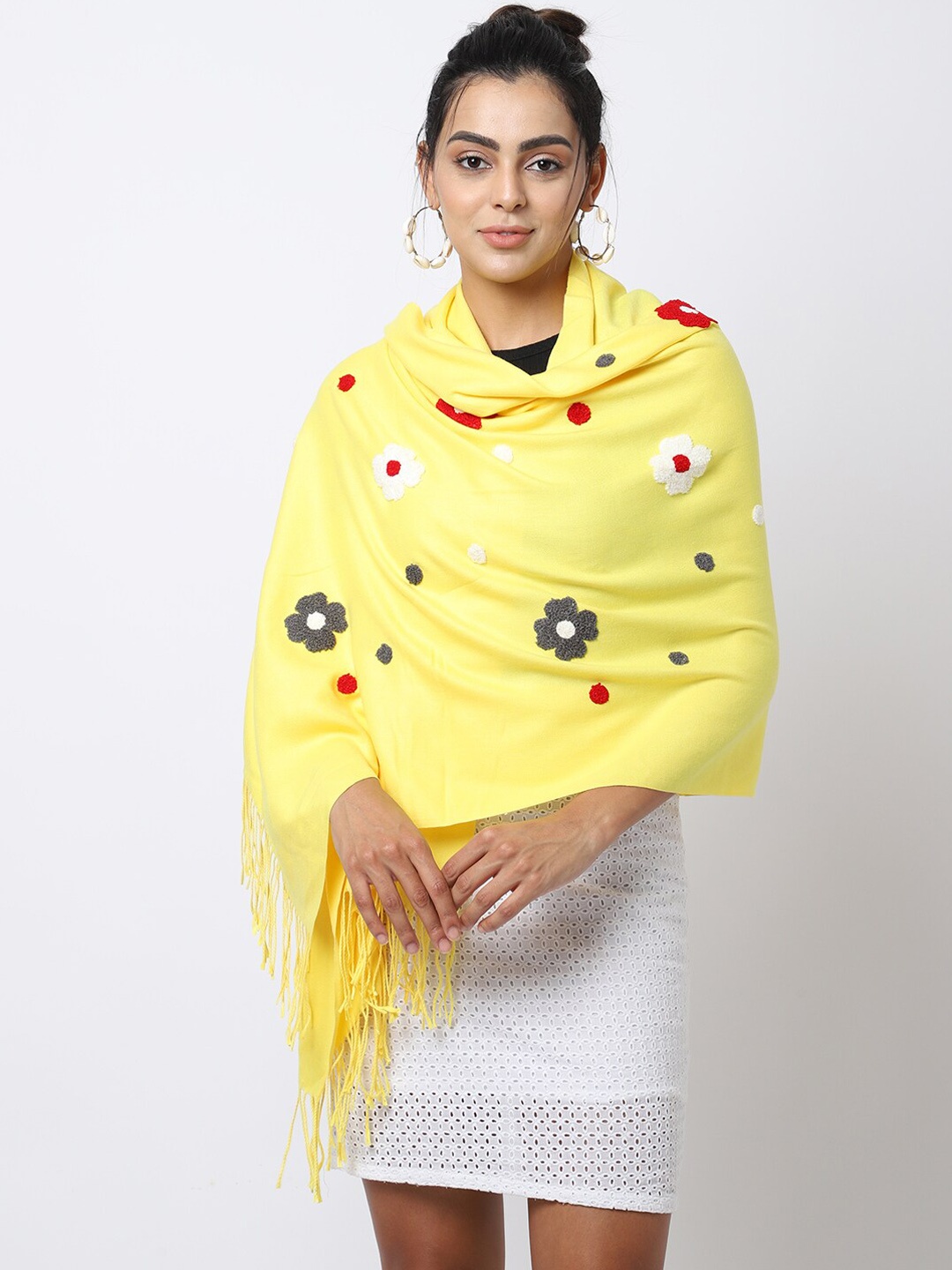 

ELLIS Women Yellow & White Embroidered Mufflers