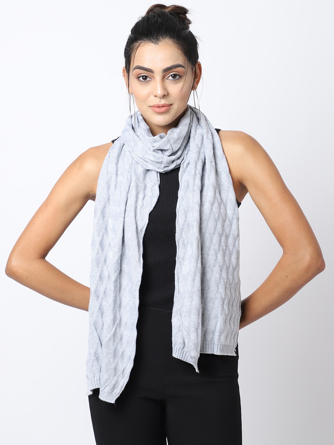 

ELLIS Women Grey Self Design Knitted Mufflers