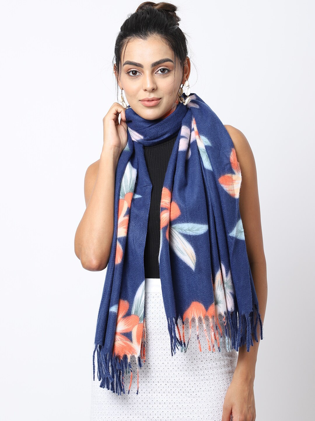 

ELLIS Women Blue Self-Design Floral Acrylic Muffler