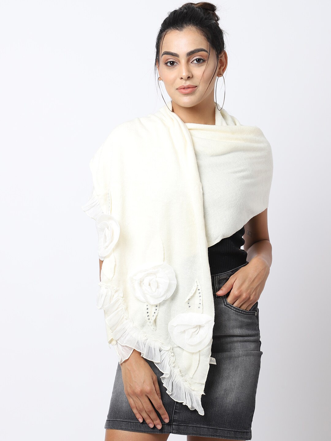 

ELLIS Women White Self Design Knitted Muffler