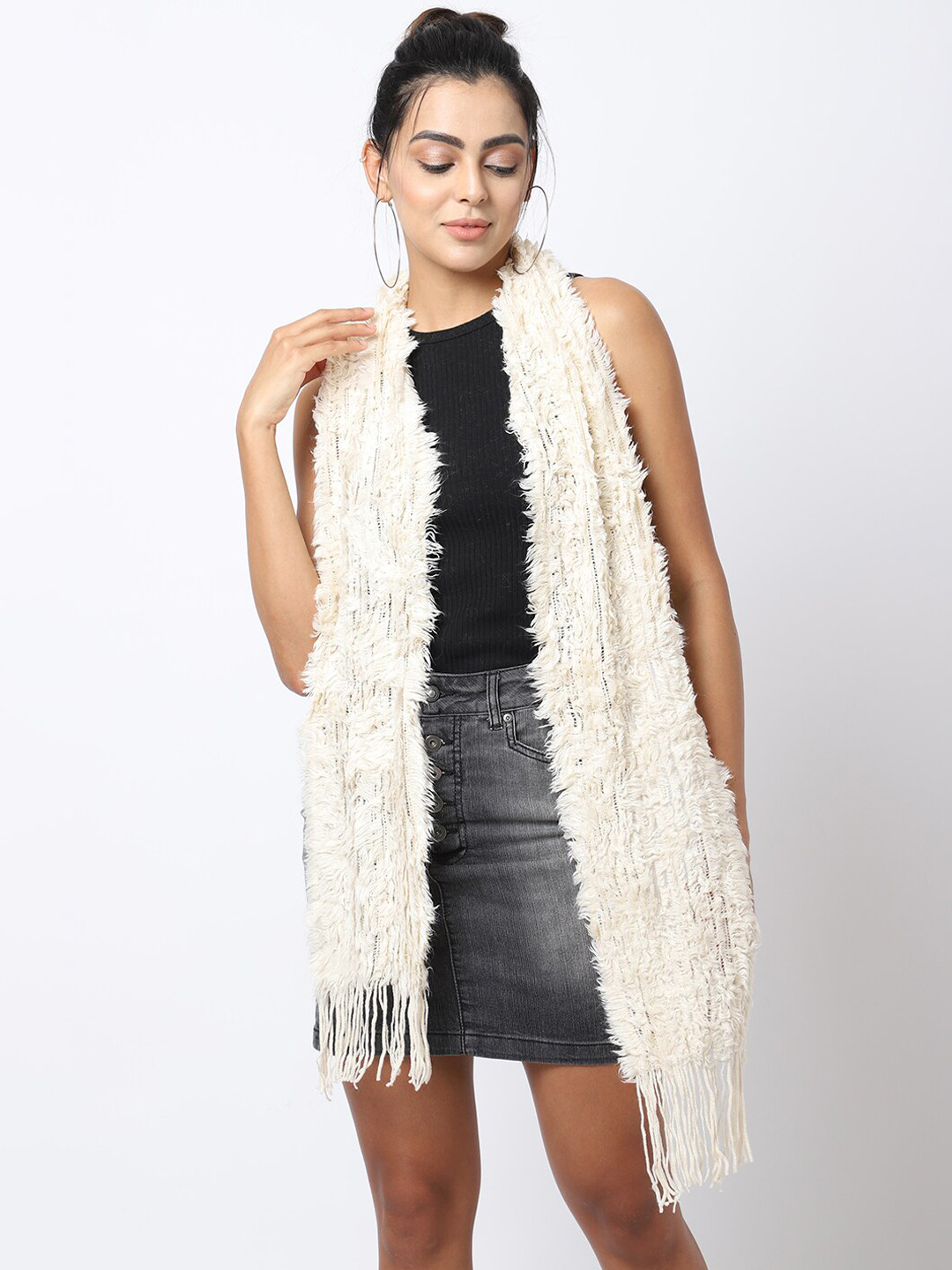 

ELLIS Women Cream Colored Self Design Knitted Mufflers