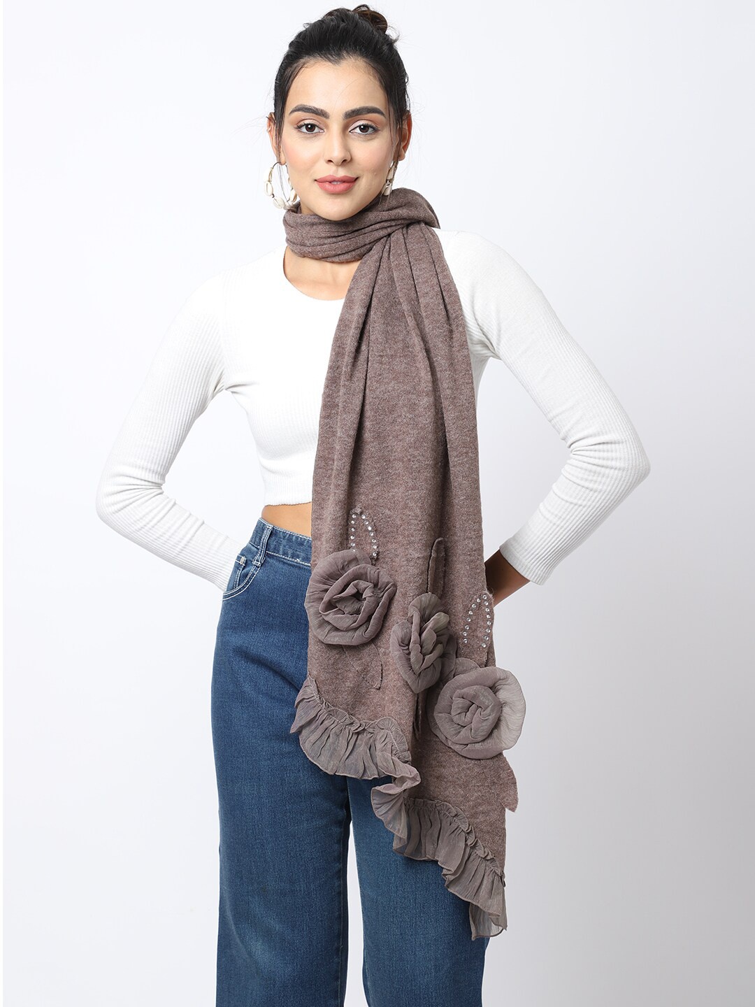 

ELLIS Women Brown Self-Design Acrylic Mufflers
