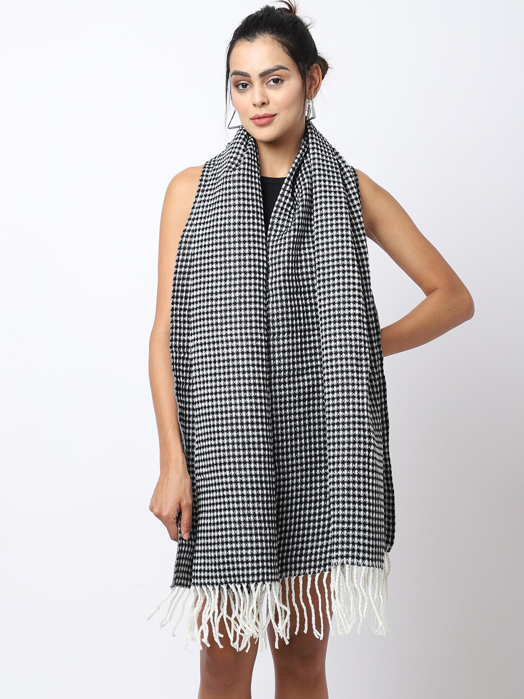 

ELLIS Women Black & White Checked Acrylic Muffler