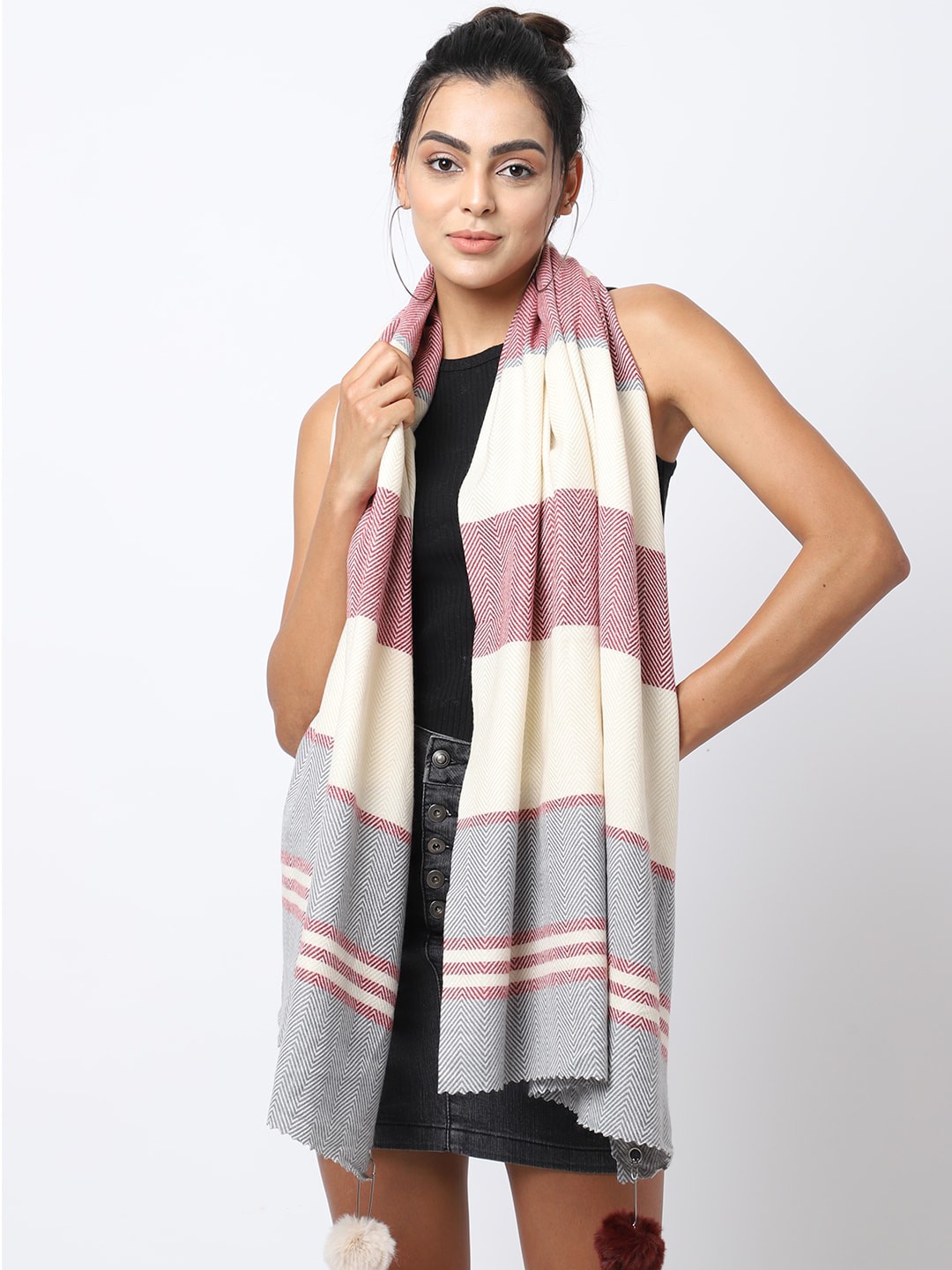 

ELLIS Women Grey Printed Striped Mufflers