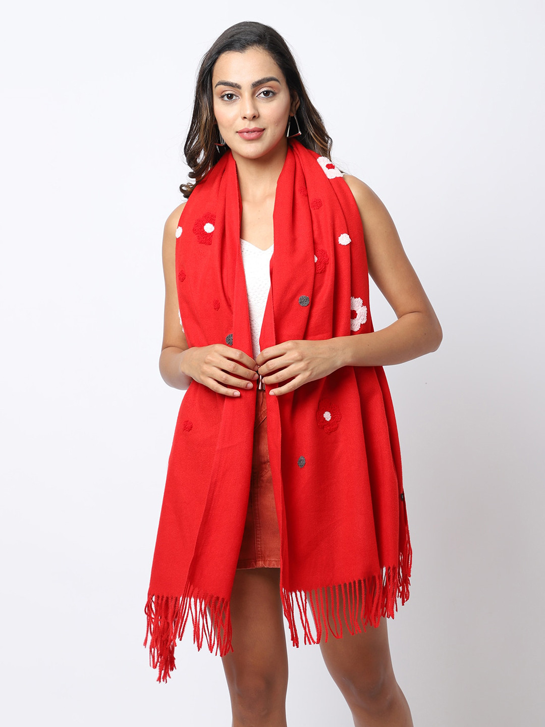 

ELLIS Women Red Embroidered Knitted Mufflers