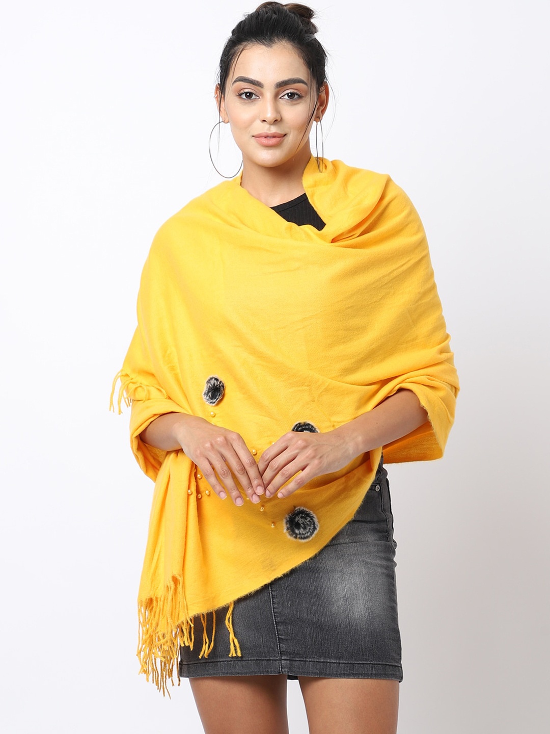 

ELLIS Women Yellow Self-Design Mufflers