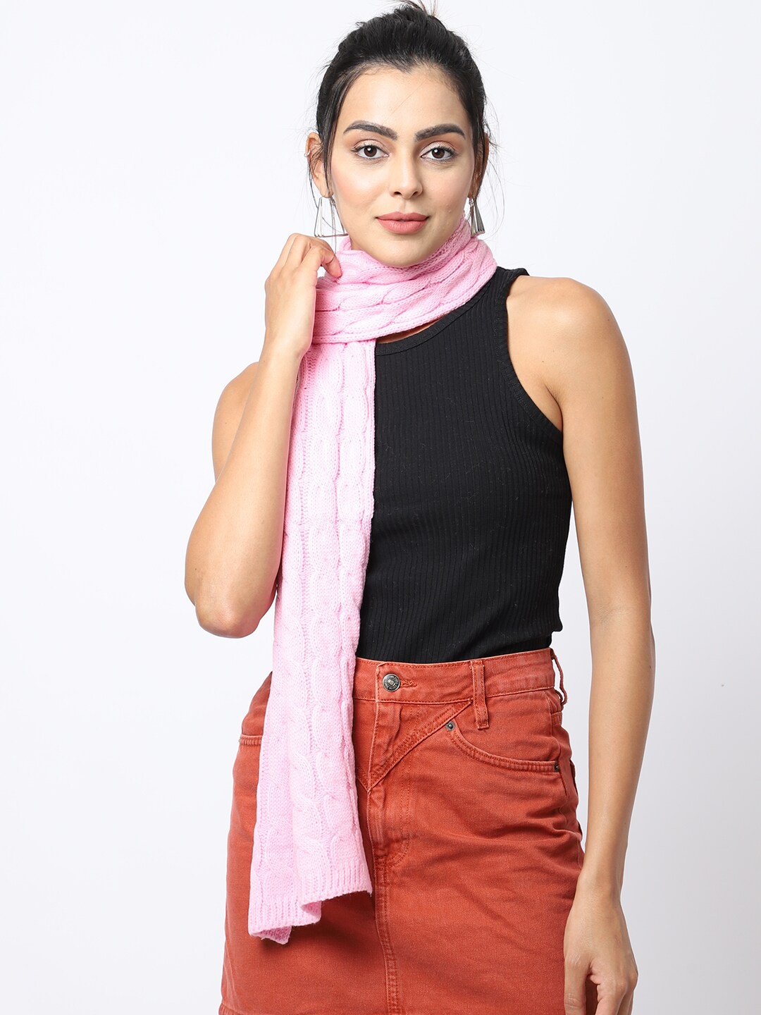 

ELLIS Women Pink Self Design Knitted Mufflers