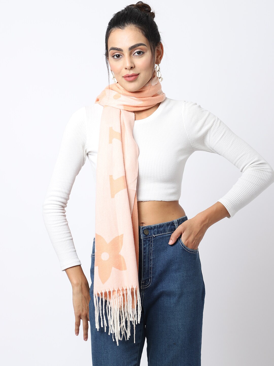 

ELLIS Women Peach Colored Printed Muffler