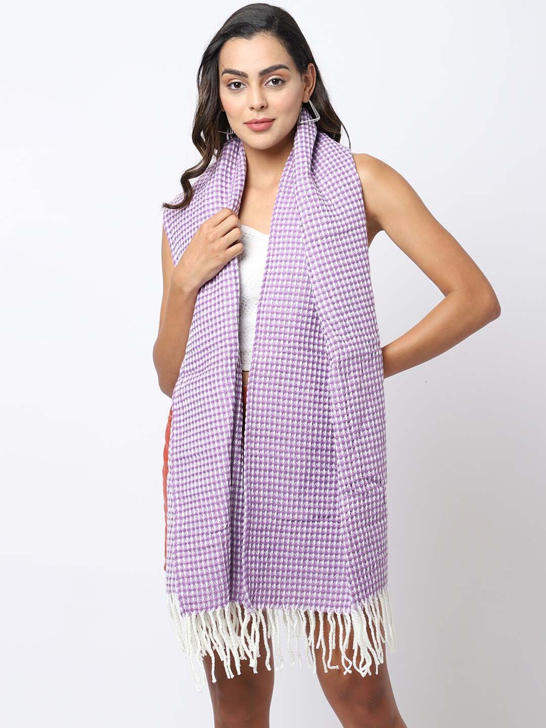 

ELLIS Women Purple Checked Knitted Mufflers