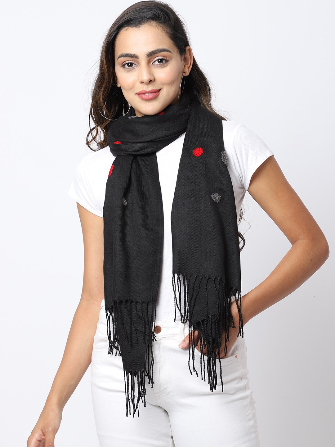

ELLIS Women Black & Red Embroidered Mufflers