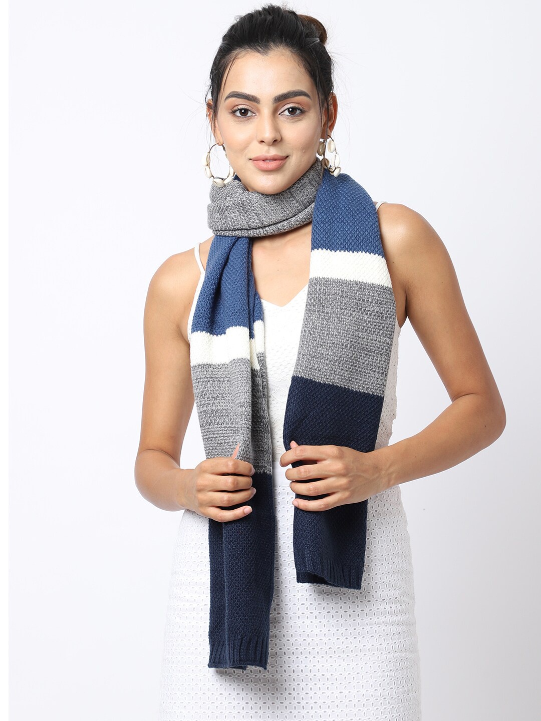 

ELLIS Women Navy Blue And Grey Striped Muffler