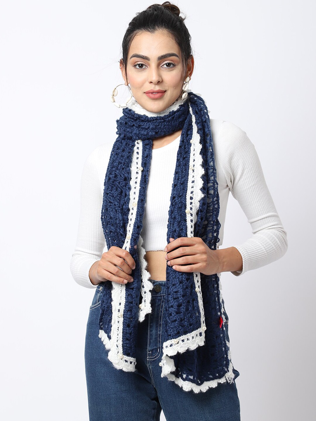 

ELLIS Women Navy Blue Solid Knitted Mufflers
