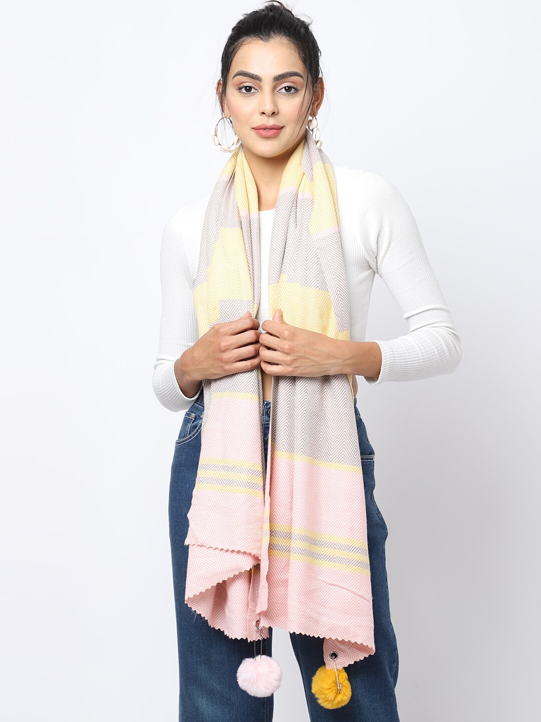 

ELLIS Women Pink & Yellow Printed Mufflers