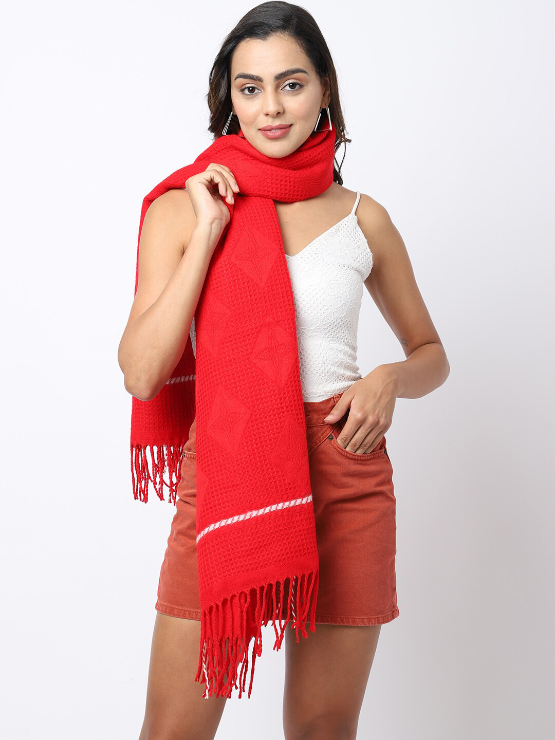 

ELLIS Women Red Self Design Knitted Mufflers