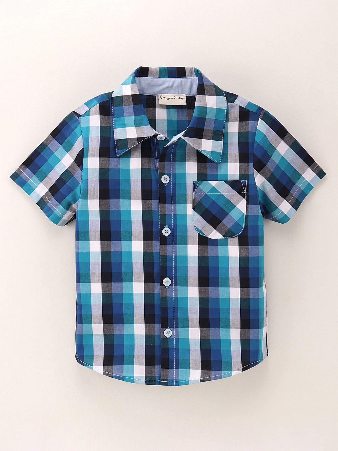

CrayonFlakes Boys Blue Tartan Checks Casual Shirt