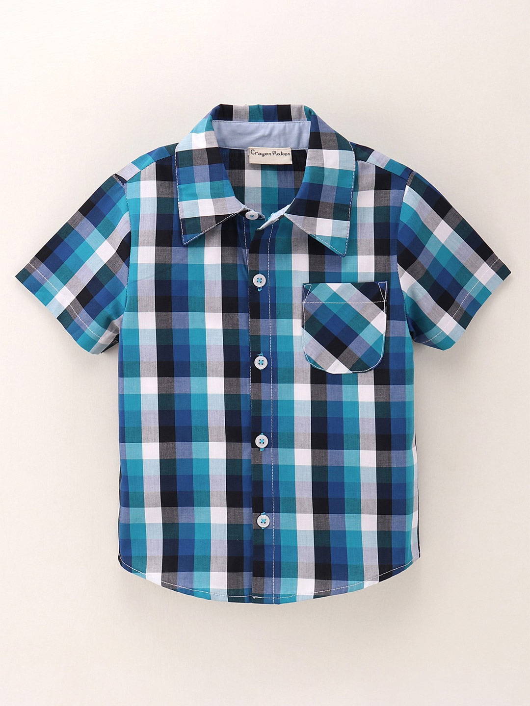 

CrayonFlakes Boys Blue Tartan Checked Pure Cotton Casual Shirt