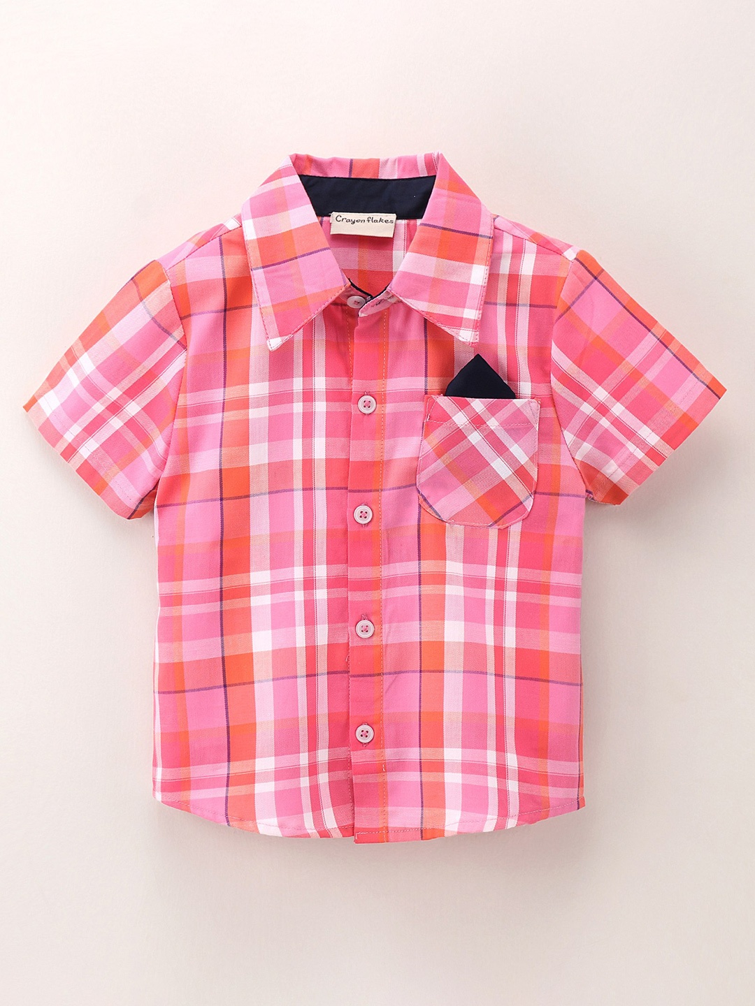 

CrayonFlakes Boys Pink Checked Pure Cotton Casual Shirt